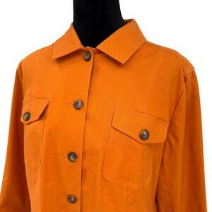Bloomingdales Womens Orange Linen Blend Button Front Utility‎ Jacket Size 16W